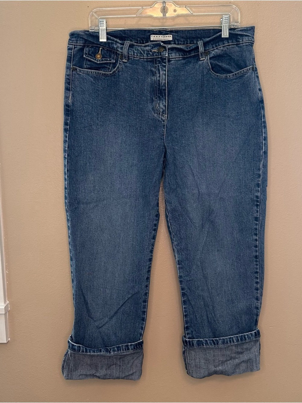 Crazy Horse Mid Blue Cropped Roll-Cuff Jeans - Women's